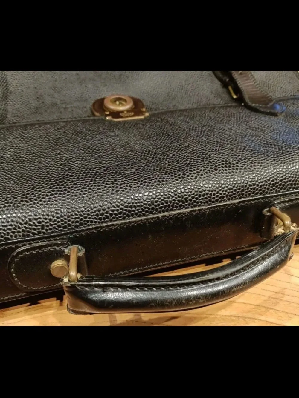 Mulberry Black Textured Leather Briefcase with Brass Lock